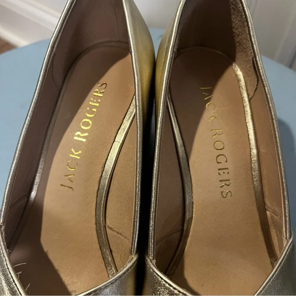 Jack Rogers Palmer Crisscross Wedge Espadrille Sandals in Metallic Gold size 7.5